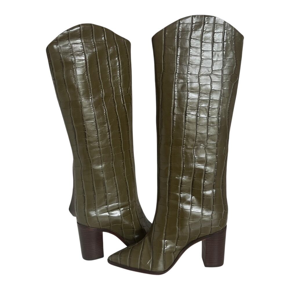Schutz Maryana Crocodile Embossed Leather Knee High Block Heel Boots Size 5 - Picture 8 of 12